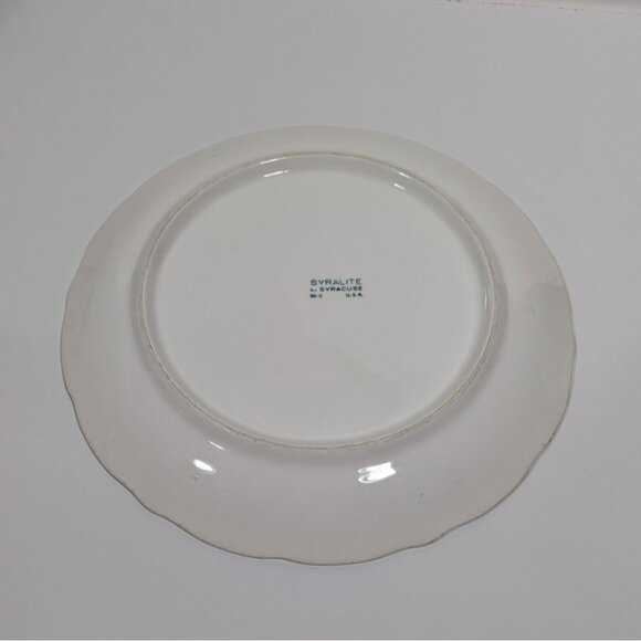 Syracuse China Syralite Round Serving Plate Art Deco Green Tan Leaf Design - Picture 9 of 10